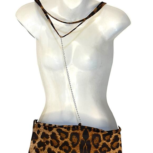 Mini Animal Print Exotic Dancer Dress Women's Small Brown Backless Chain Sexy - Picture 5 of 15